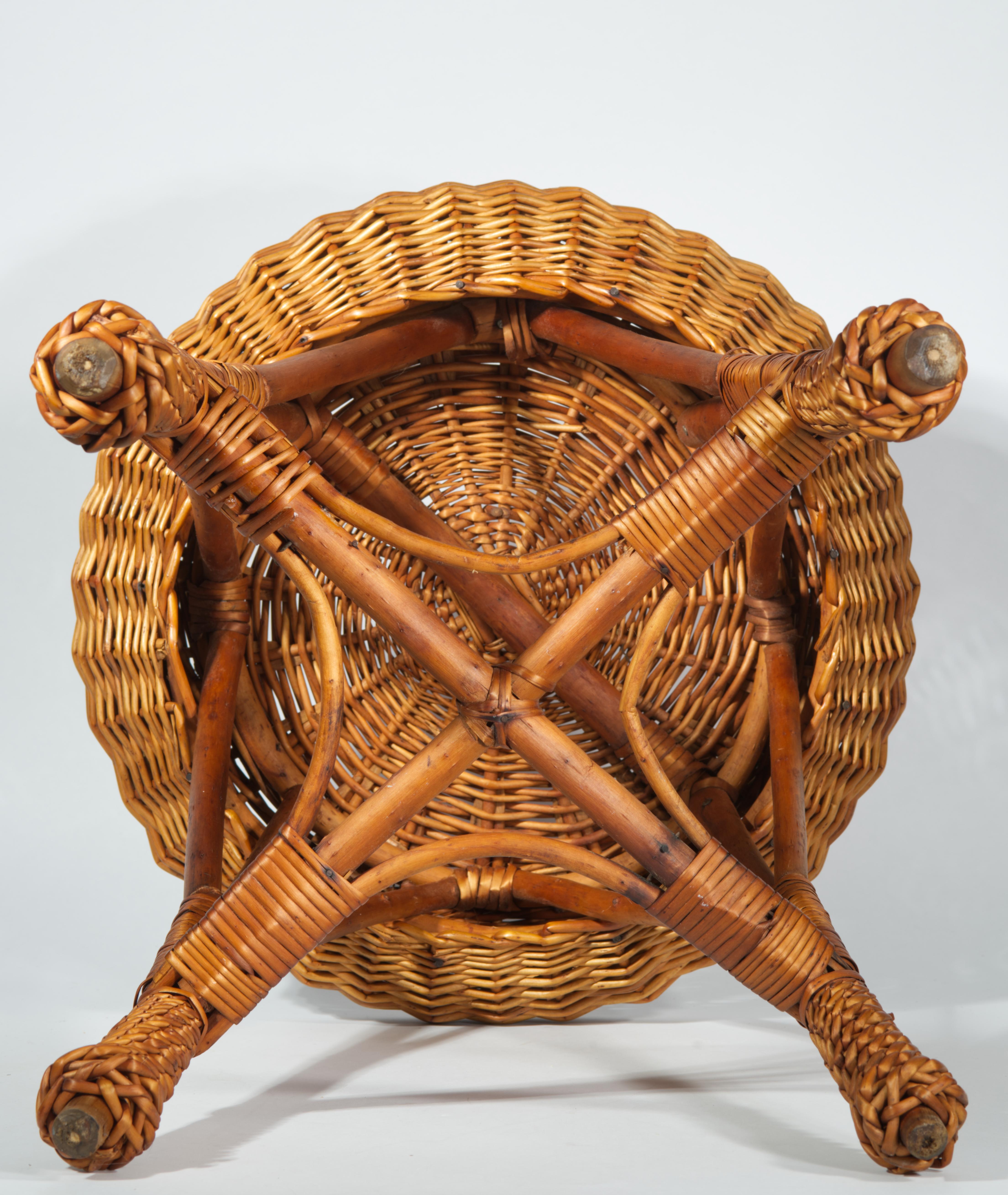 Vintage Bamboo Wicker Stool Occasional Drinks Side Table For Sale 4