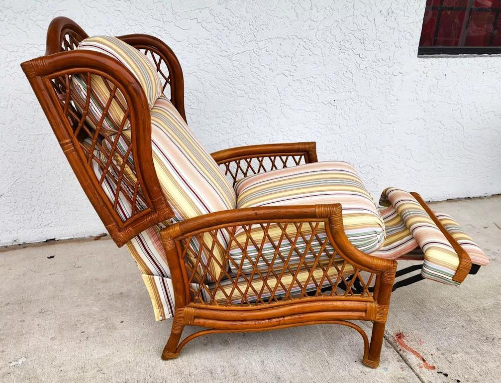 Mid-Century Modern Vintage Bamboo Wingback Recliner Chair For Sale