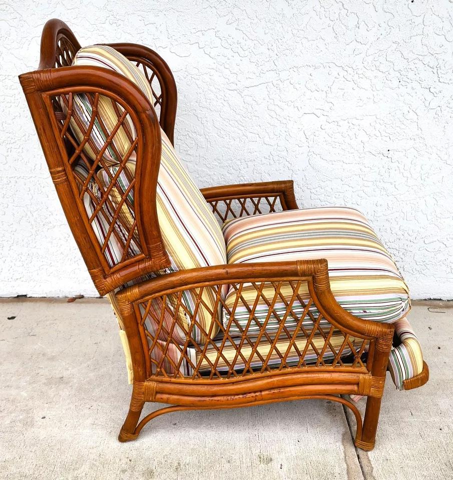 Vintage Bamboo Wingback Recliner Chair In Good Condition For Sale In Lake Worth, FL