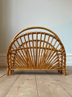 1960s Hand-Crafted Scandinavian Bamboo Wood Magazine Rack