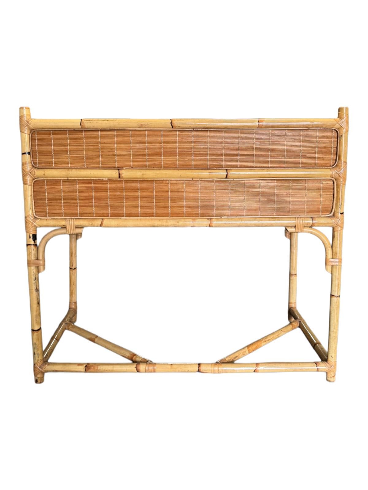 Vintage Bamboo and Rattan Writing Desk – Coastal Boho Mid-Century, 1970s 1