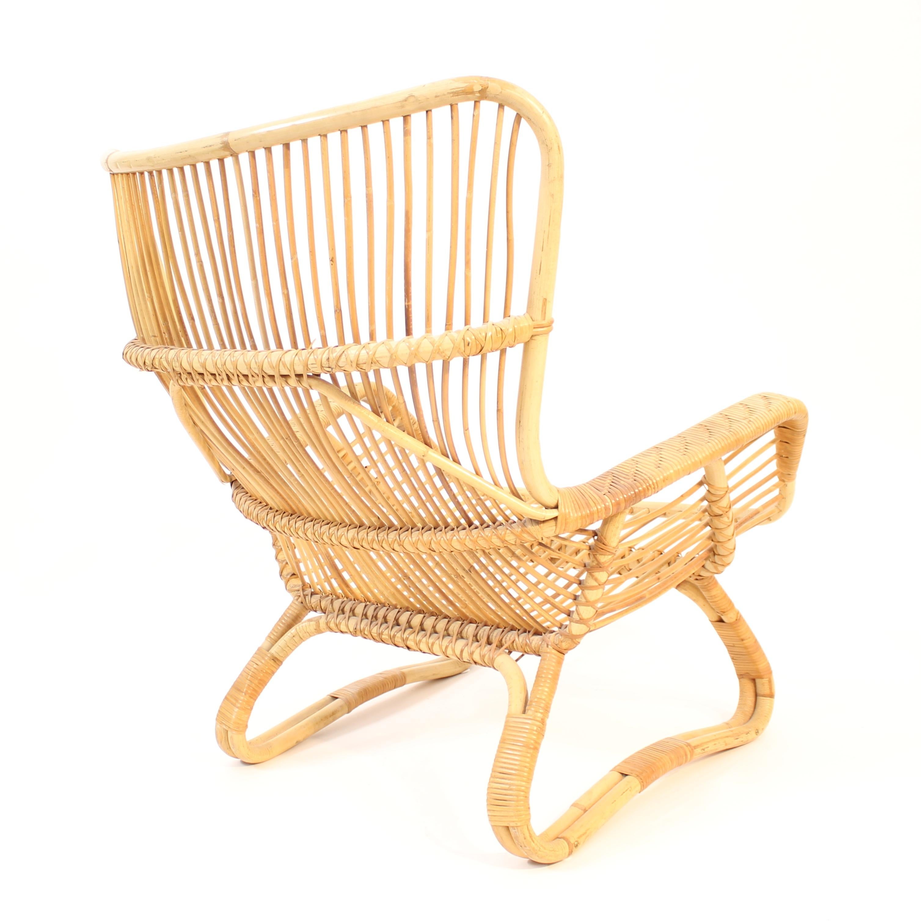 Bamboo Vintage bambu & rattan lounge chair, 1950s
