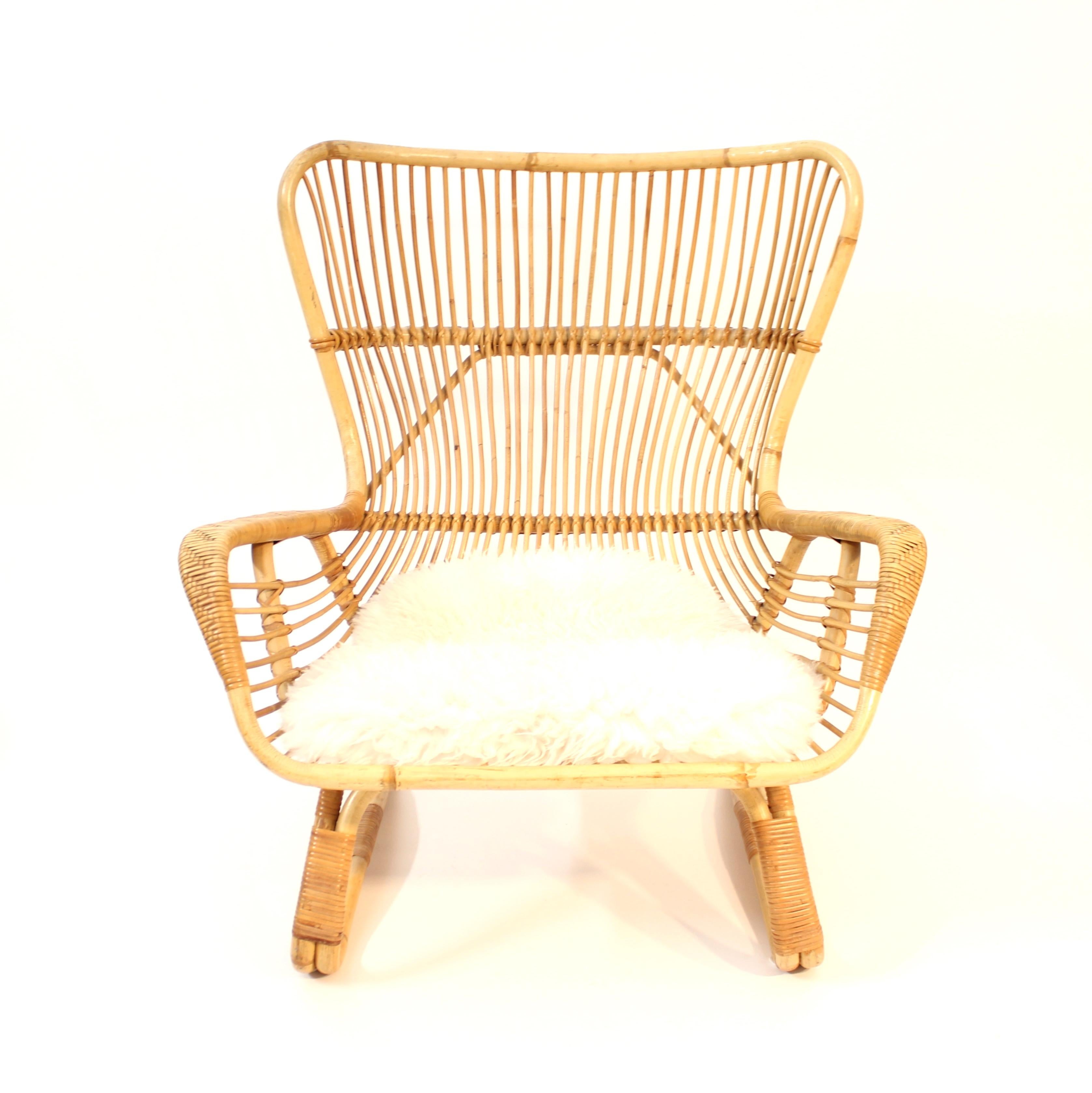 Vintage bambu & rattan lounge chair, 1950s 2