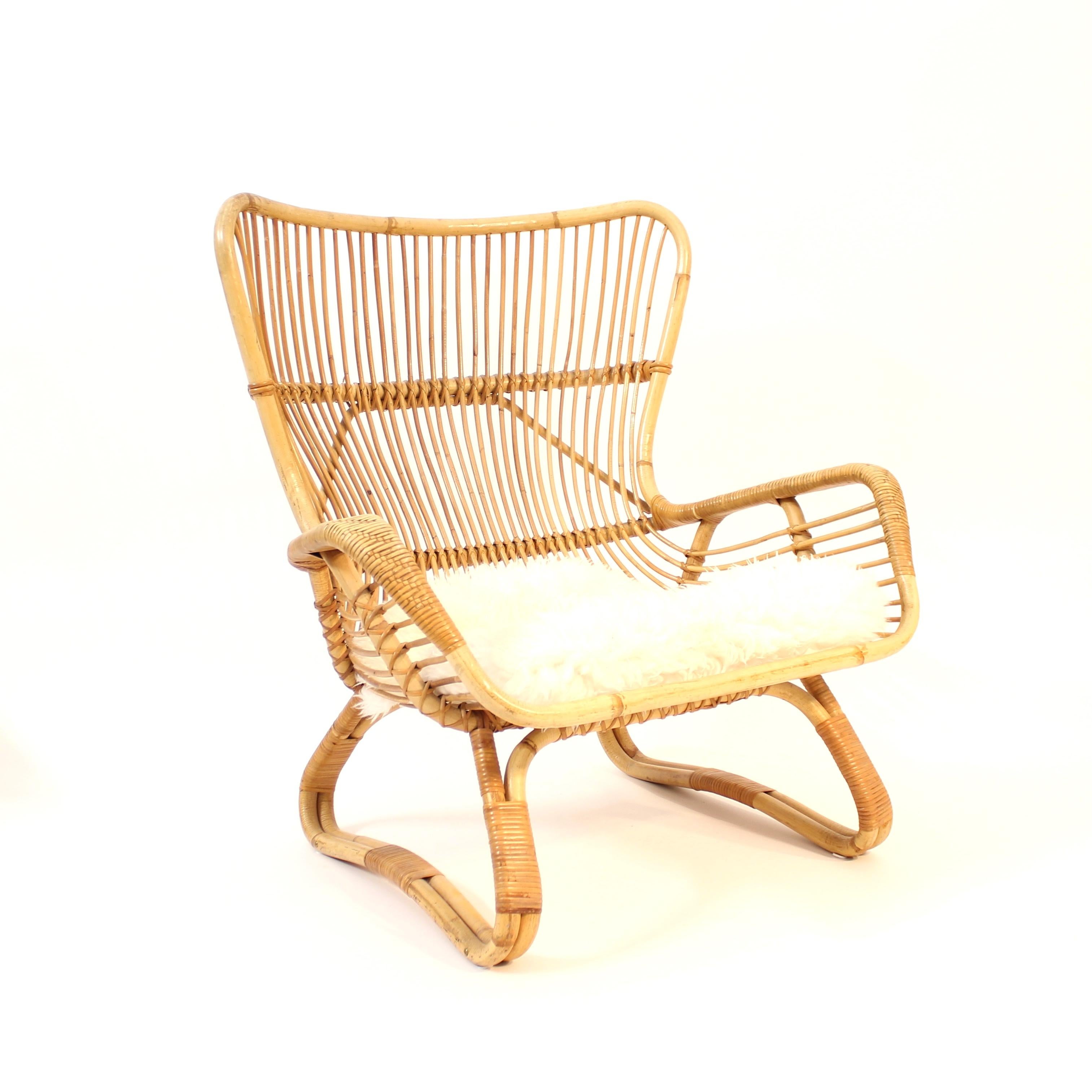 Vintage bambu & rattan lounge chair, 1950s 3