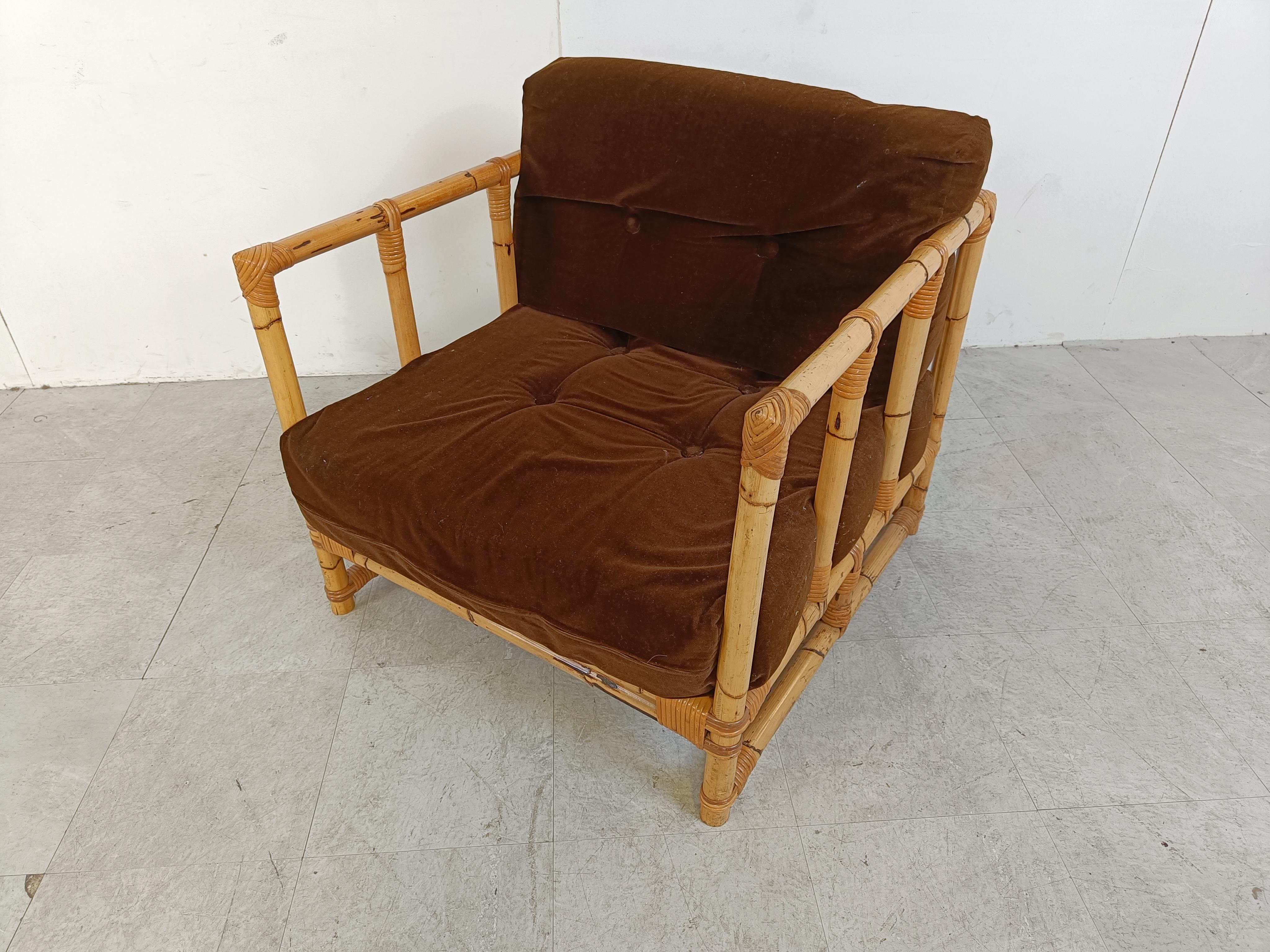 Bohemian Vintage bamoo armchair, 1960s For Sale