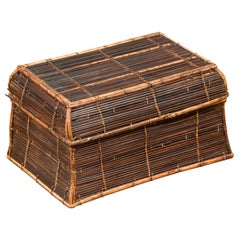 Vintage Banana Leaf Covered and Bamboo Farmer's Basket from the Philippines