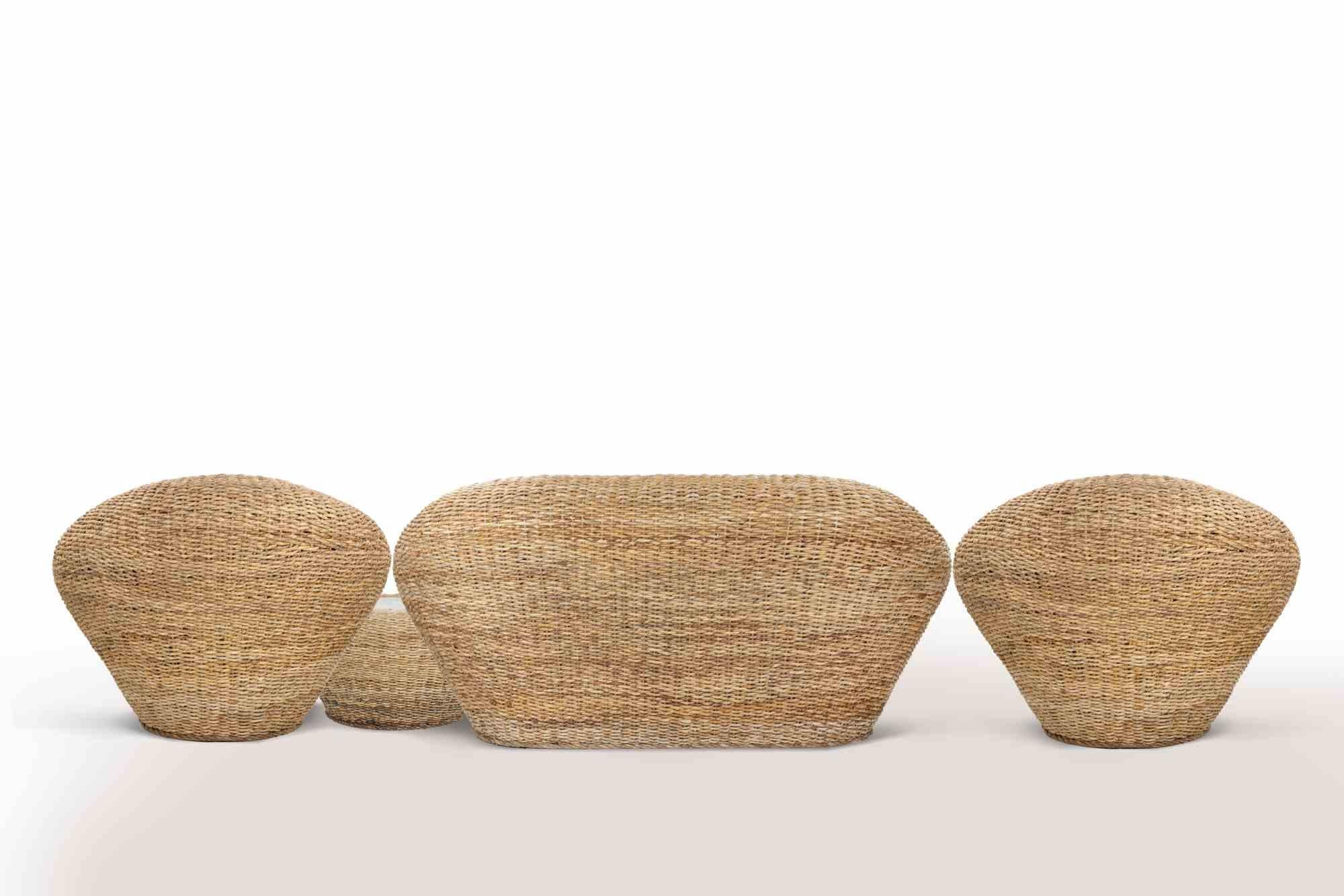 Late 20th Century Vintage Banana Tree Rattan Sofa Set, 1990s For Sale