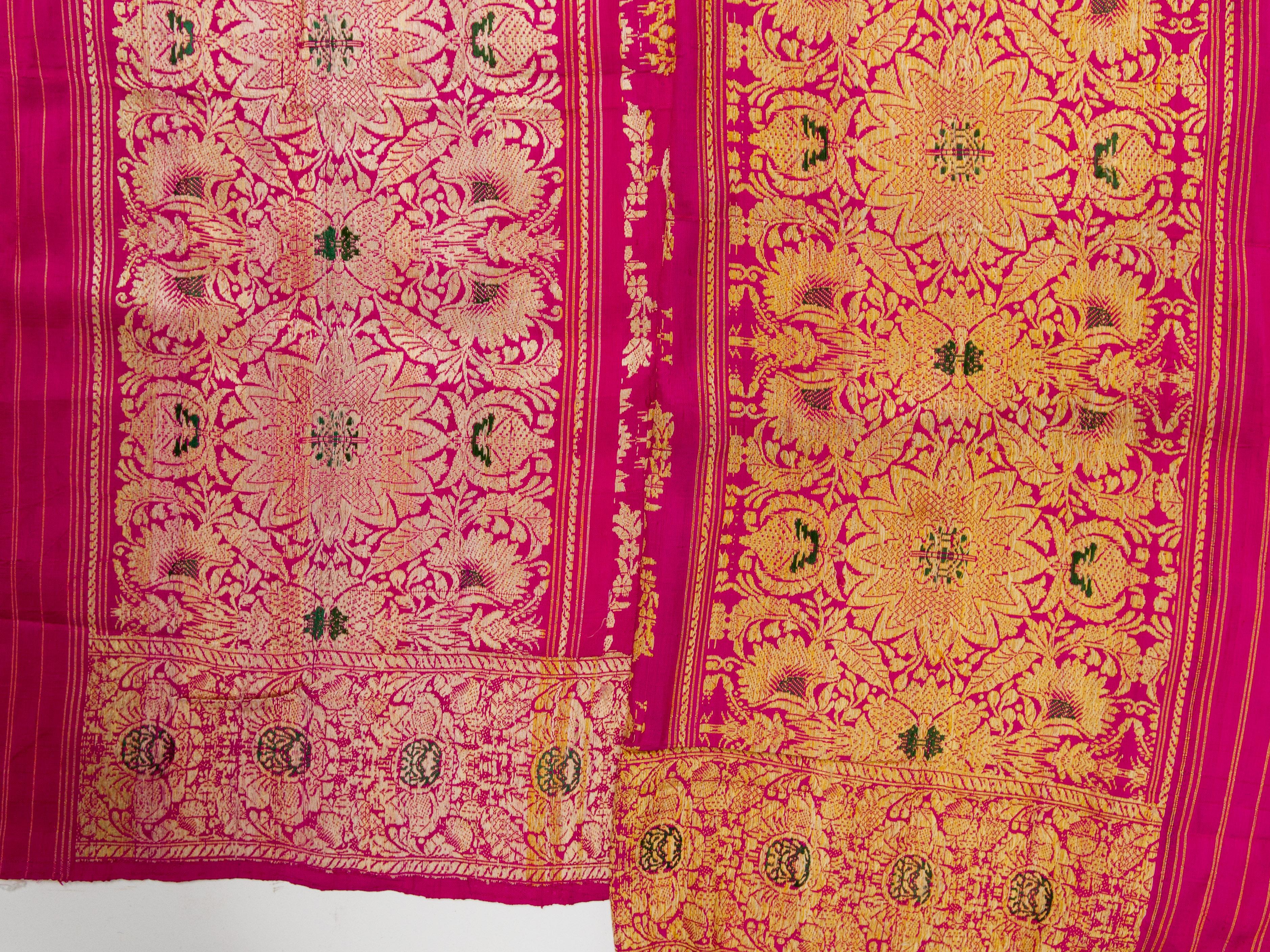 Vintage Banarasi Silk Brocade Head Shawl, Varanasi, India, Early 20th Century 2