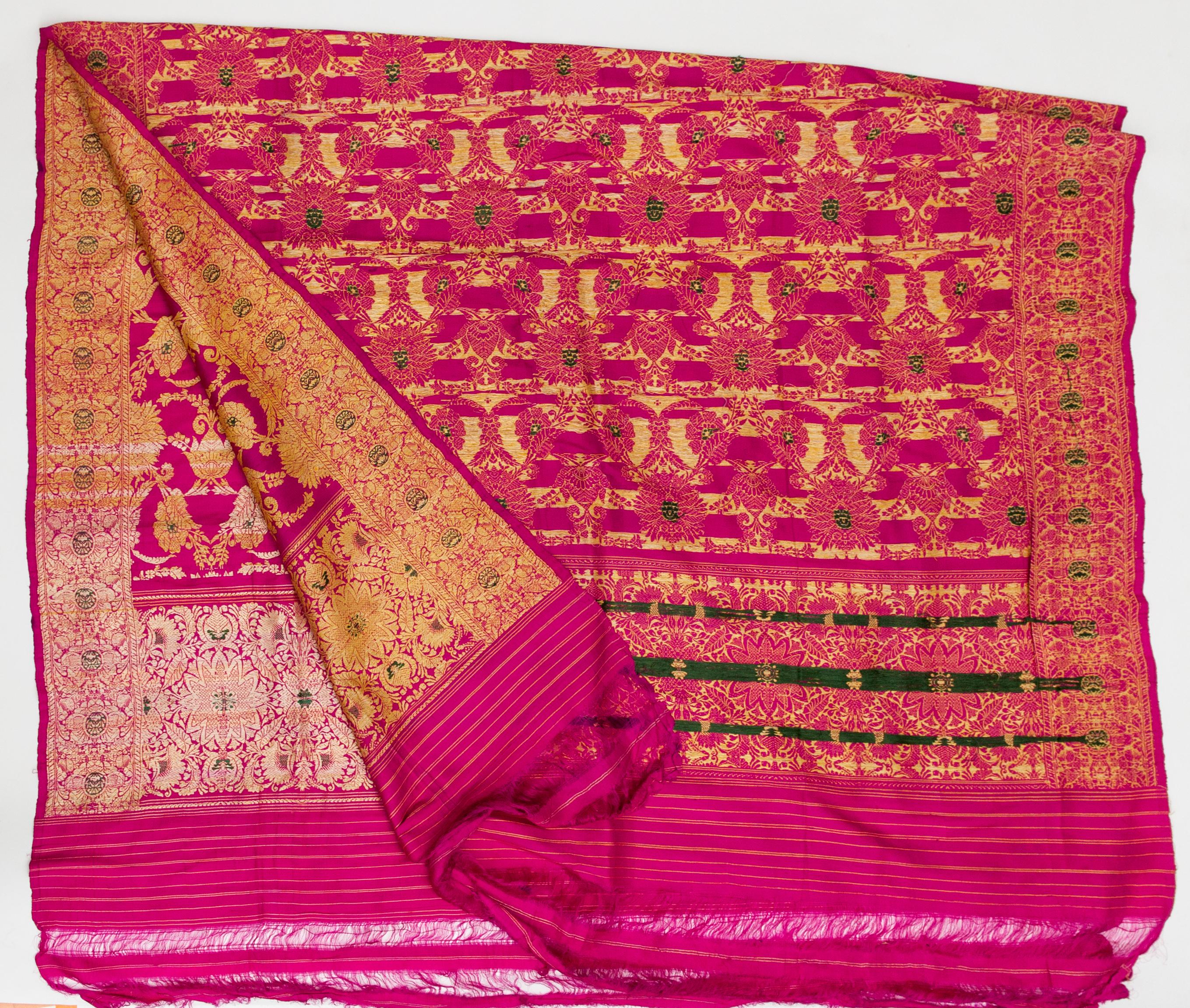 Vintage Banarasi Silk Brocade Head Shawl, Varanasi, India, Early 20th Century 5
