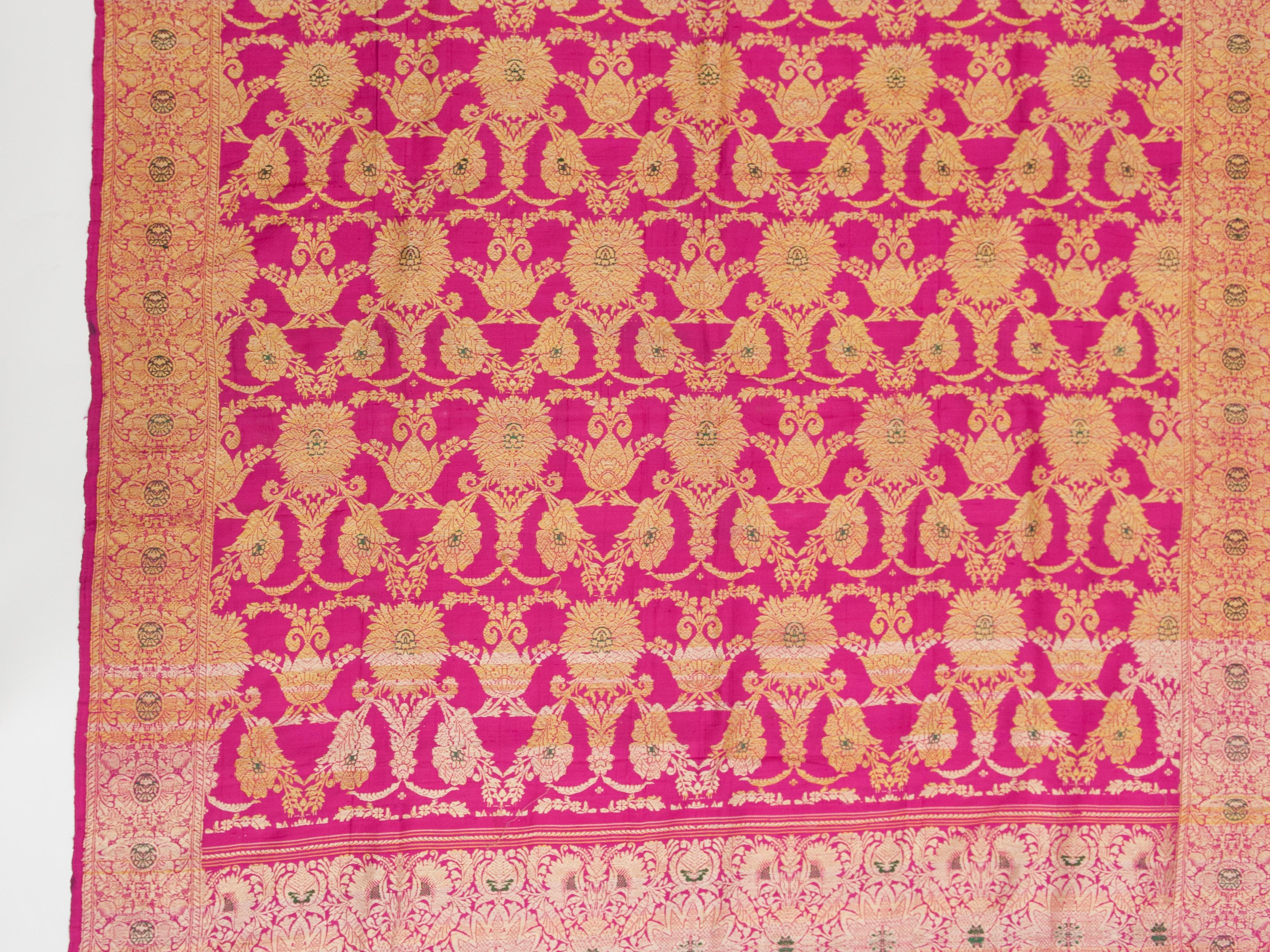 Folk Art Vintage Banarasi Silk Brocade Head Shawl, Varanasi, India, Early 20th Century