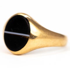 Vintage Banded Agate and 9 Carat Gold Signet Ring