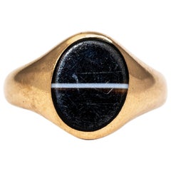 Vintage Banded Agate and 9 Carat Gold Signet Ring