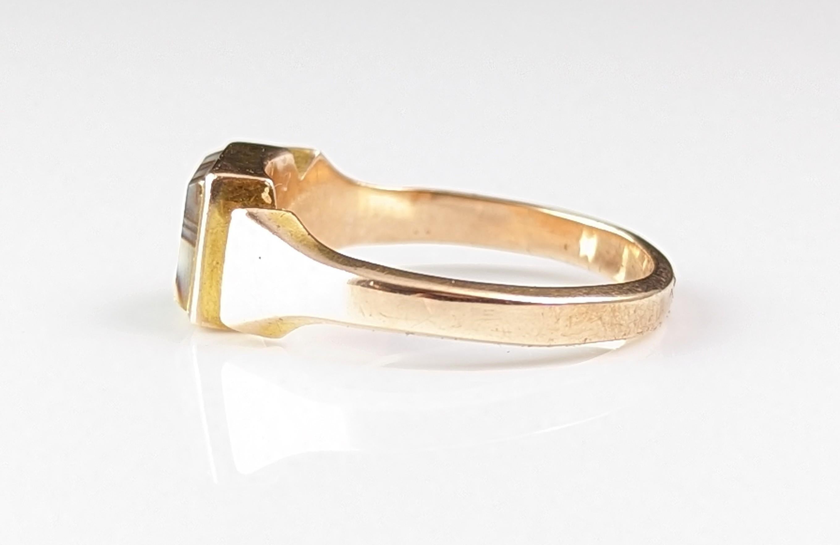 Vintage Banded Agate signet ring, 9k gold, Art Deco  5
