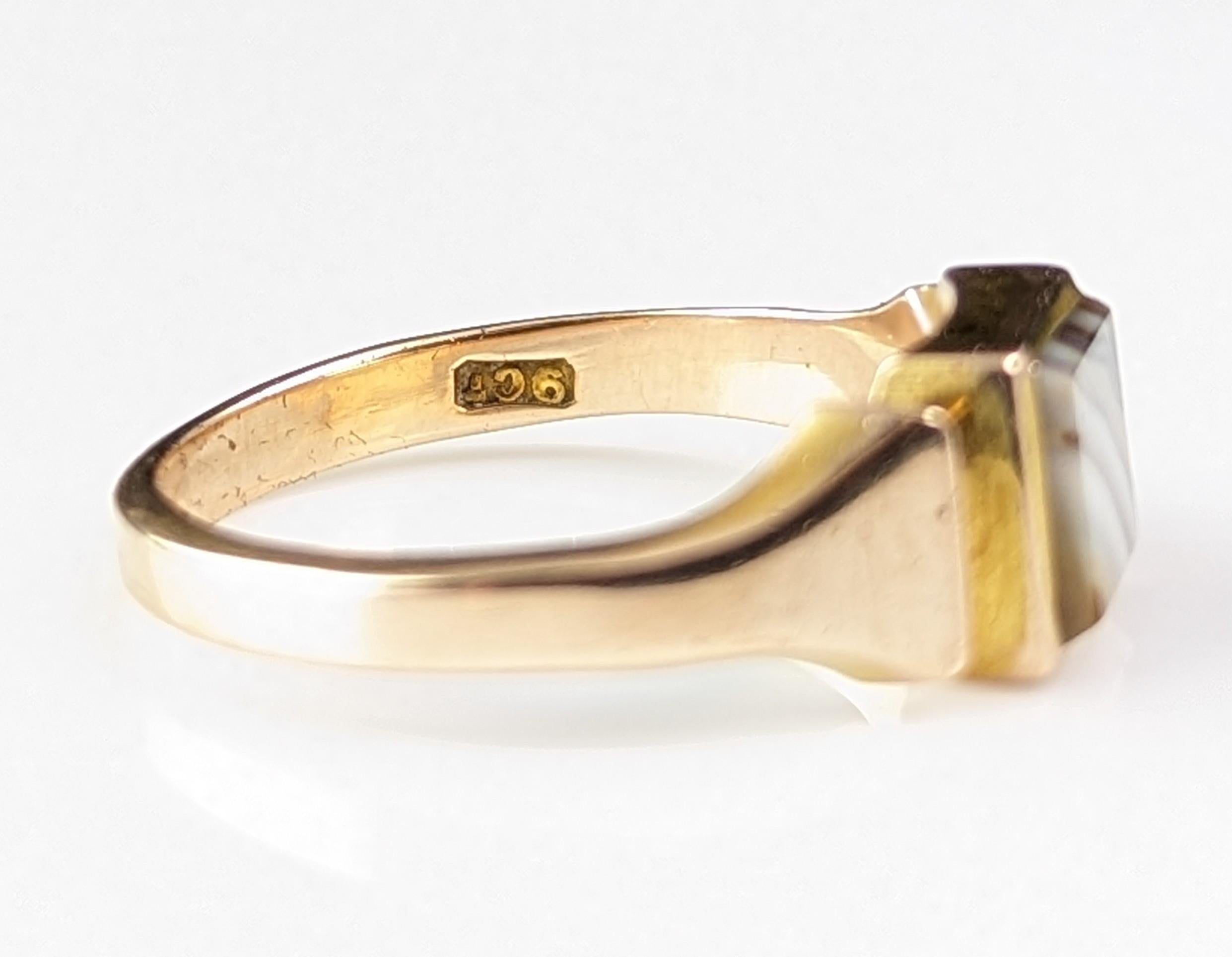 Vintage Banded Agate signet ring, 9k gold, Art Deco  7