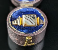 Vintage Banded Agate signet ring, 9k gold, Art Deco