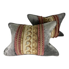 Vintage banded Aubusson tapestry pillows / a pair