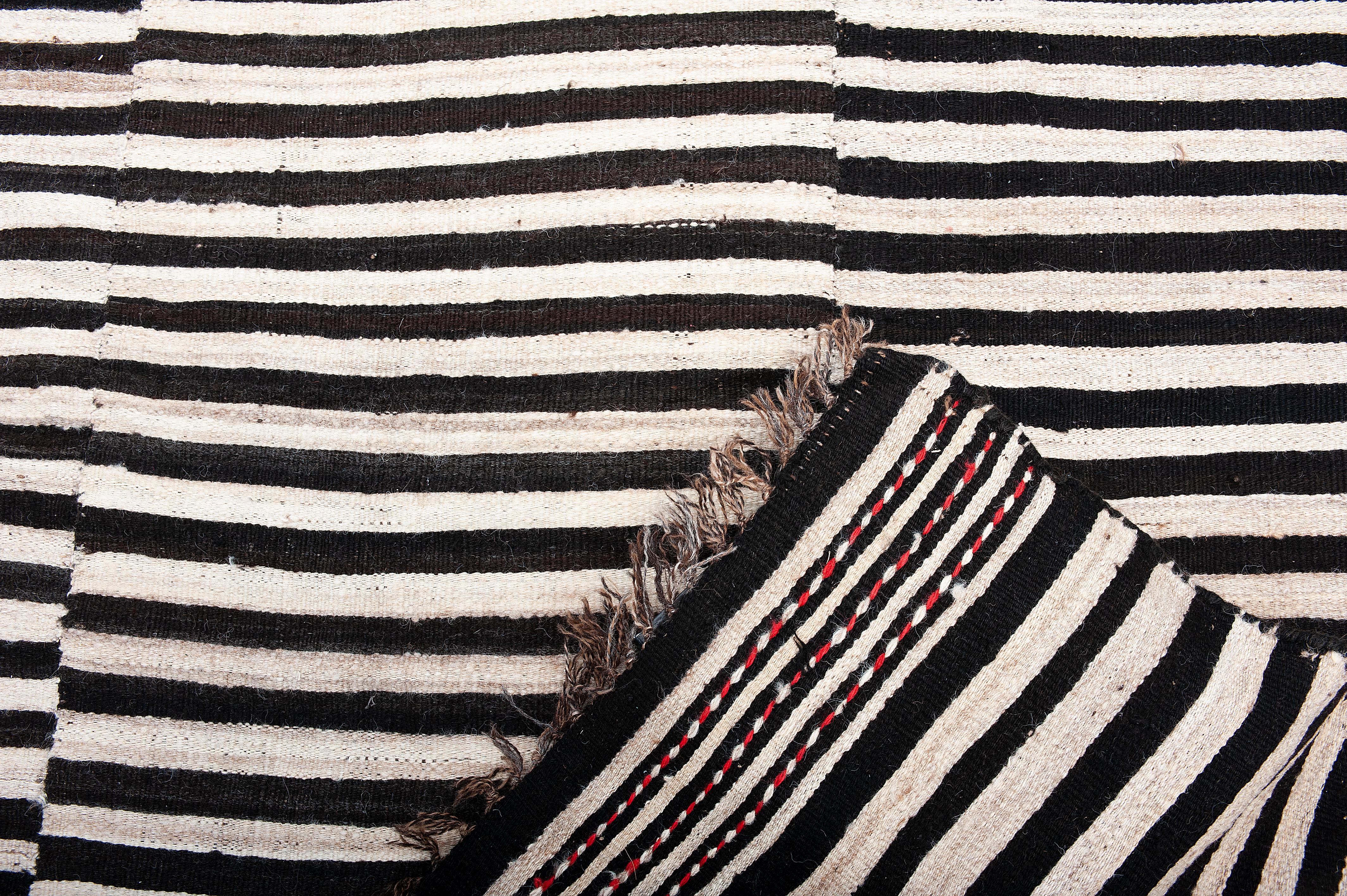 Persian Vintage Banded Kilim Rug 'Flat-Weave'