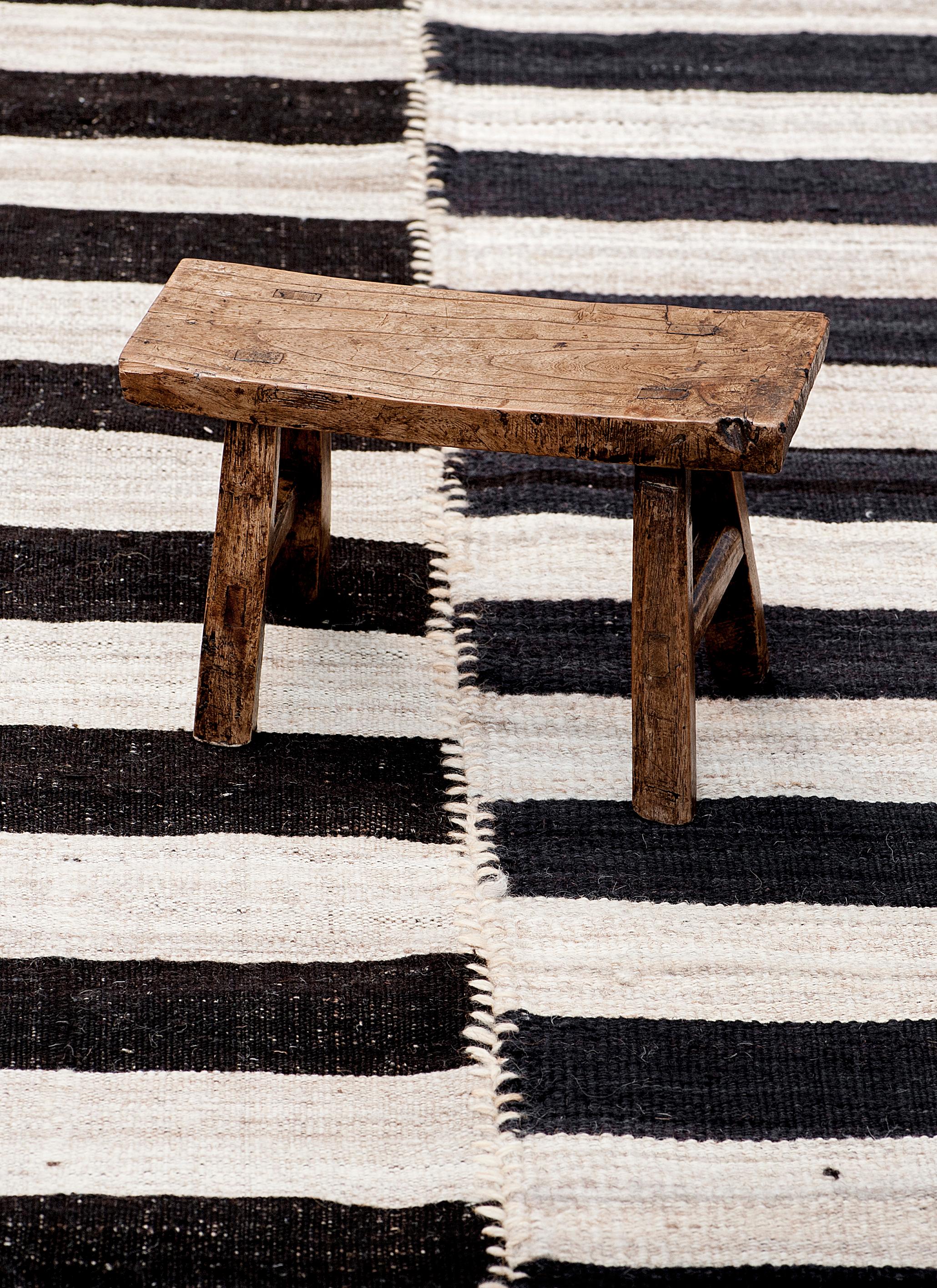 Hand-Woven Vintage Banded Kilim Rug 'Flat-Weave' For Sale