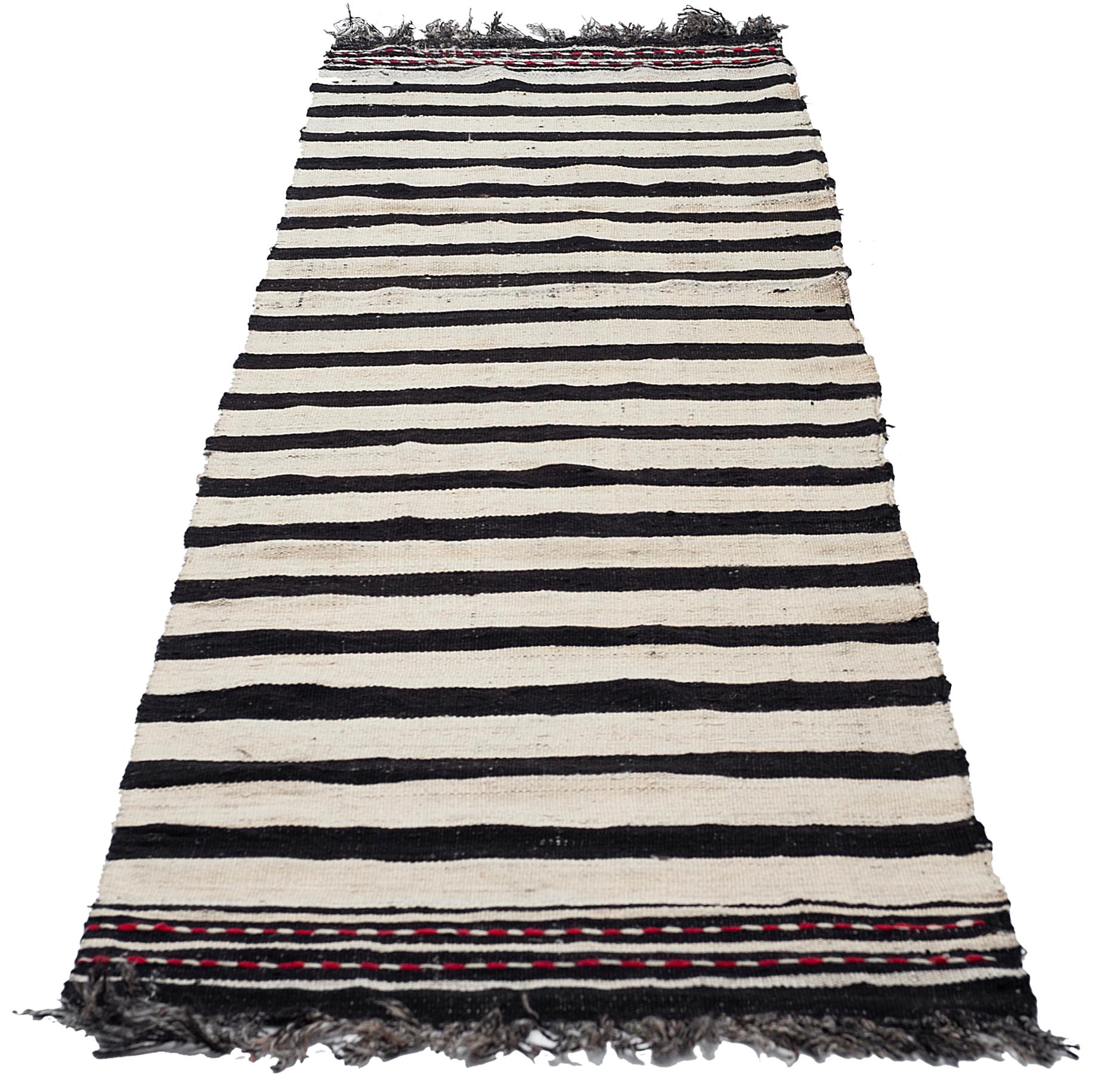 Hand-Woven Vintage Banded Kilim Runner 'Flat-Weave' For Sale