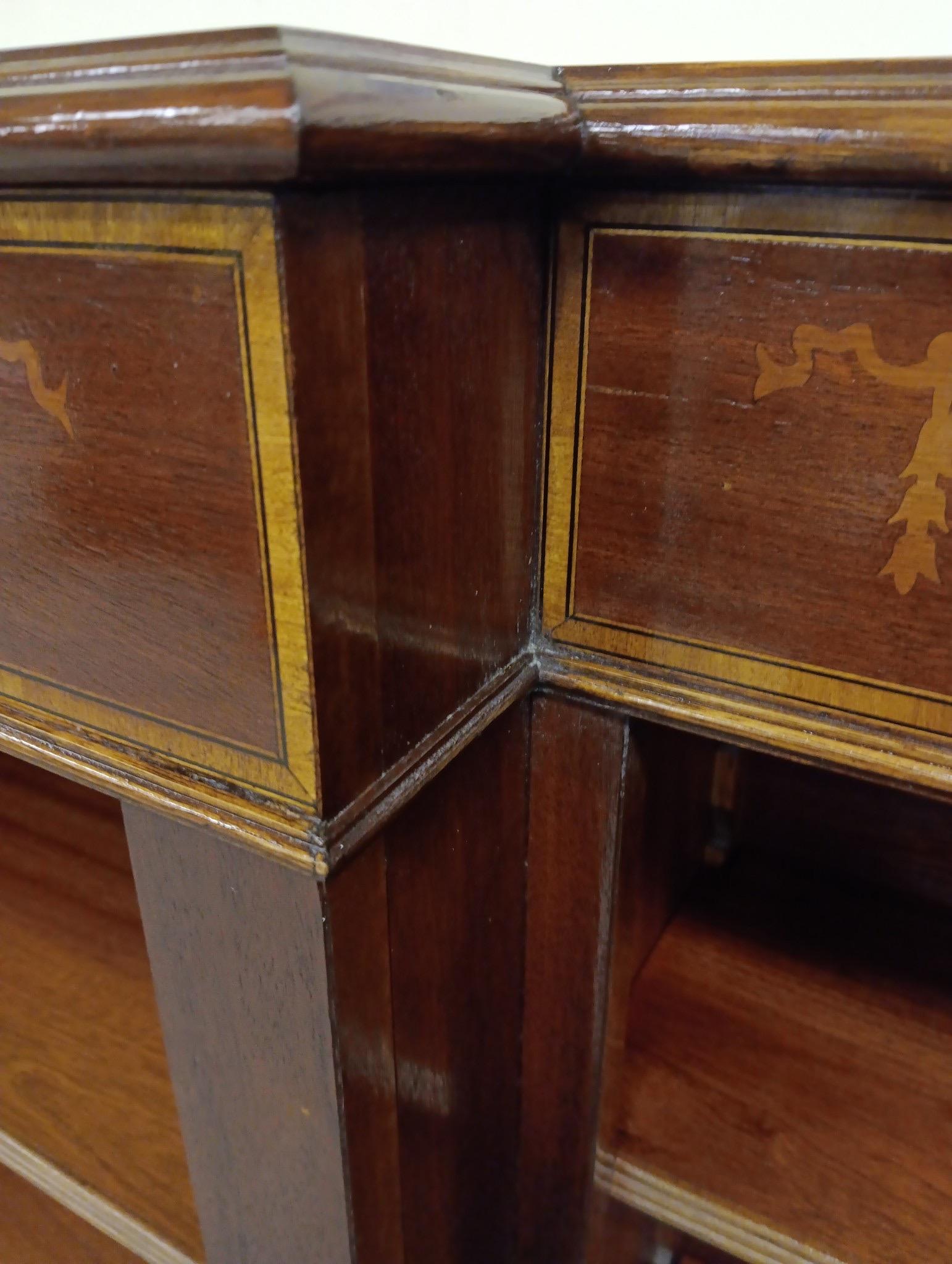 Vintage Banded Mahogany Sheridan  Style Triple Shelf Open Bookcase 4