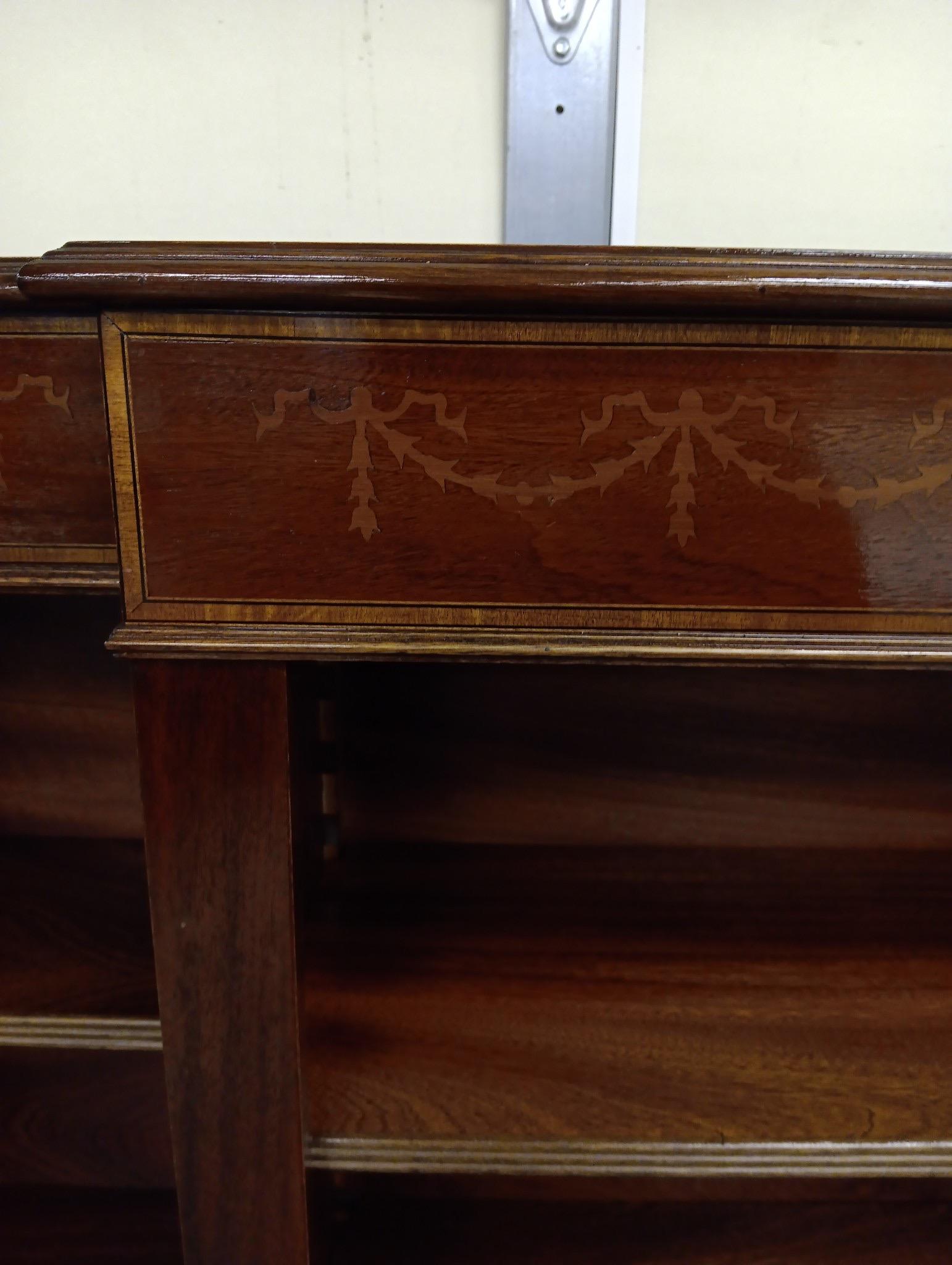 Vintage Banded Mahogany Sheridan  Style Triple Shelf Open Bookcase 10