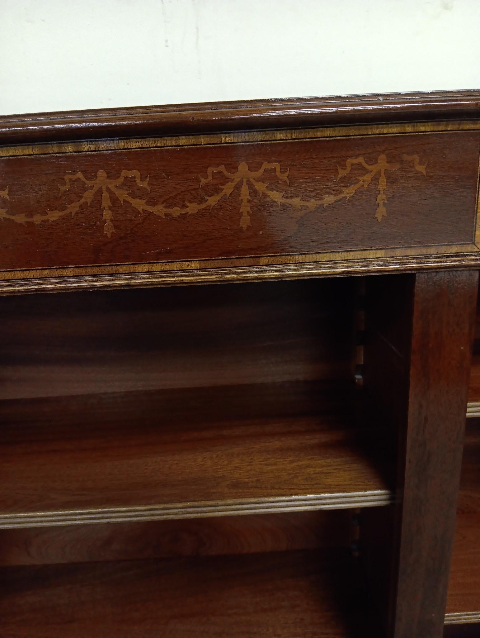 Vintage Banded Mahogany Sheridan  Style Triple Shelf Open Bookcase 11