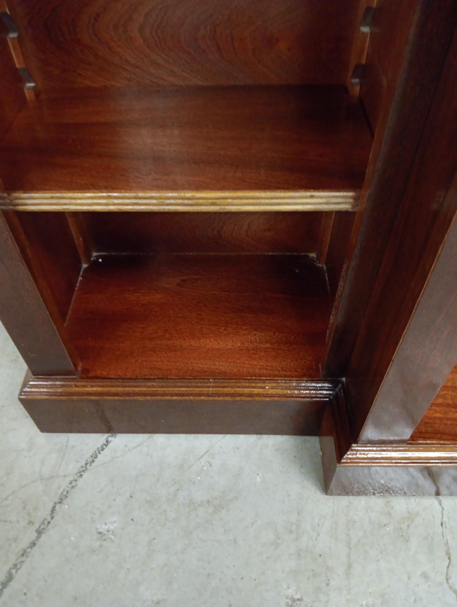Vintage Banded Mahogany Sheridan  Style Triple Shelf Open Bookcase 13