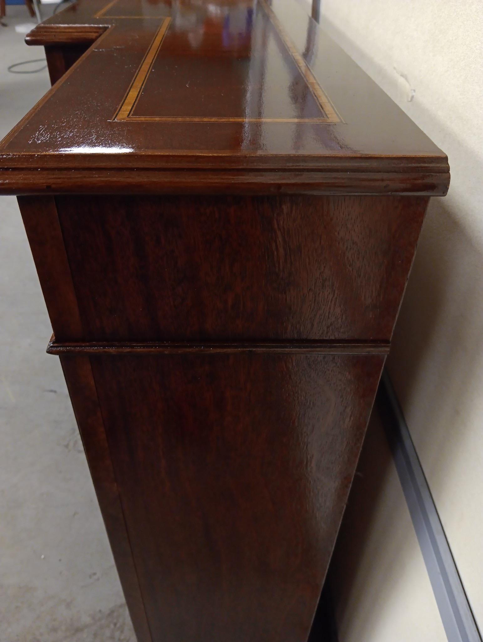 Vintage Banded Mahogany Sheridan  Style Triple Shelf Open Bookcase 1