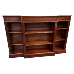 Vintage Banded Mahogany Sheridan  Style Triple Shelf Open Bookcase