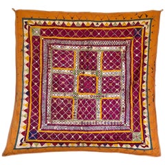 Vintage Banjara Tribal Embroidered Chaakla with Mirrors, Wall Hanging, India