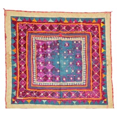 Vintage Banjara Ethnic Embroidered Chaakla with Mirrors, Wall Hanging, India