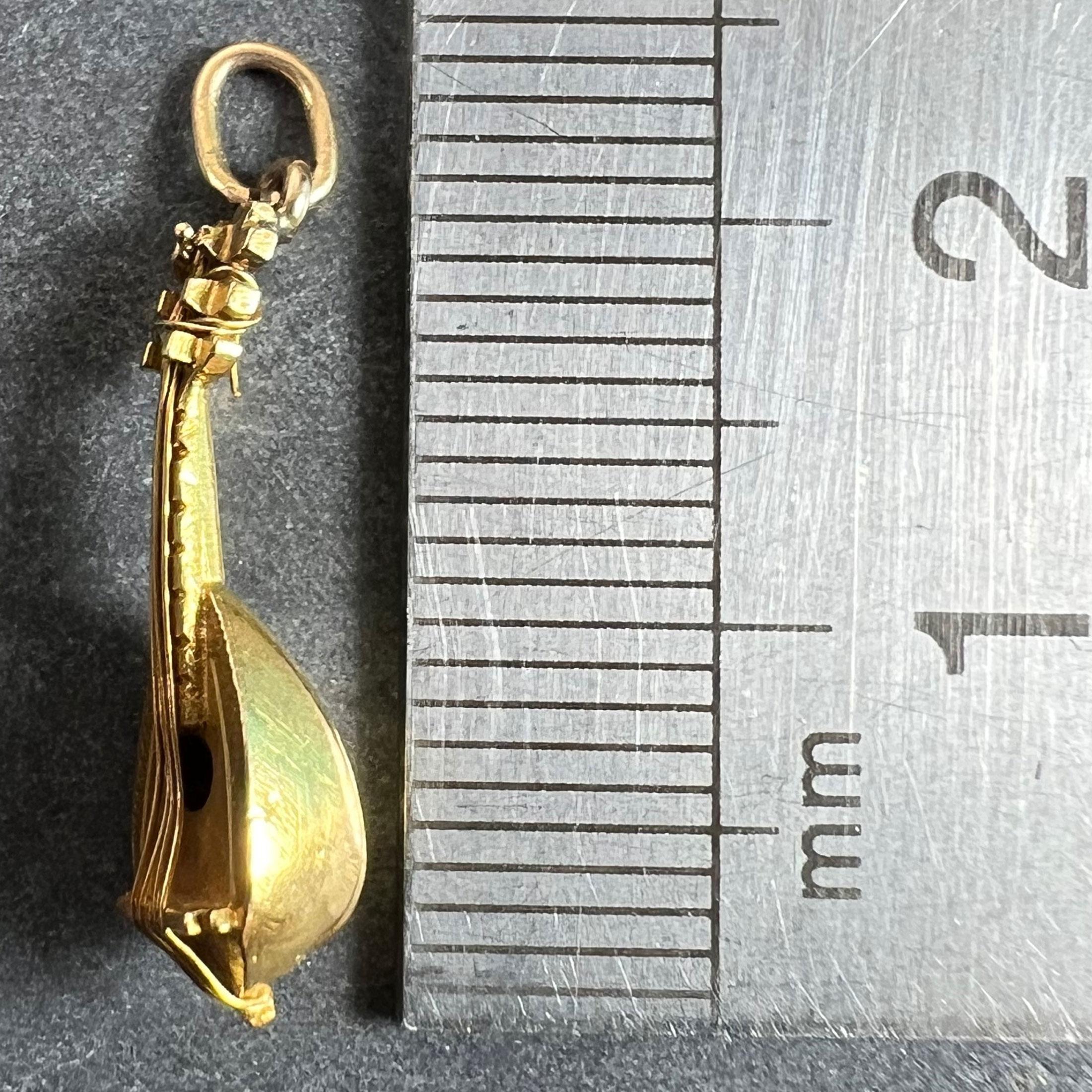 Vintage Banjo Sitar 18K Yellow Gold Charm Pendant For Sale 6