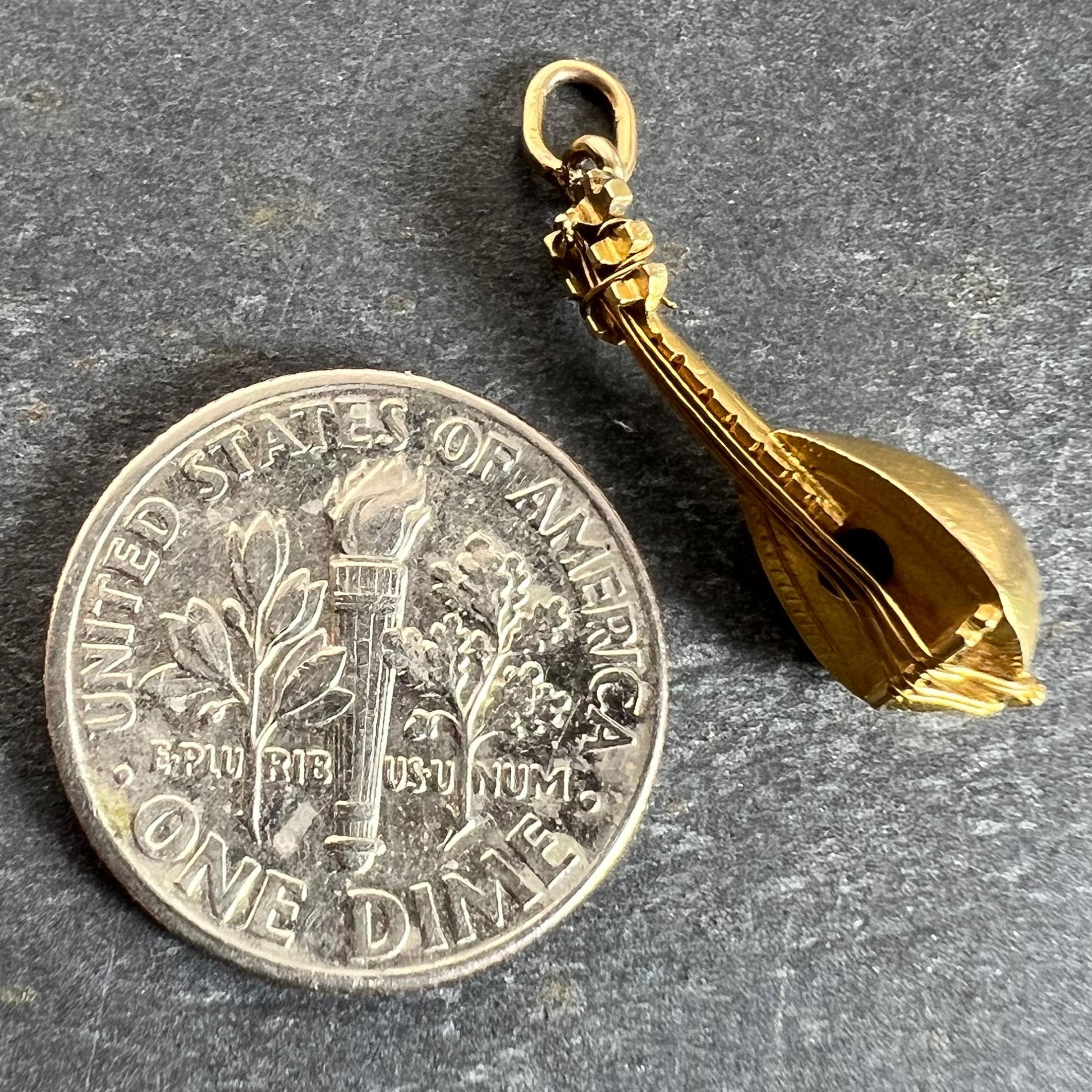 Vintage Banjo Sitar 18K Yellow Gold Charm Pendant For Sale 7
