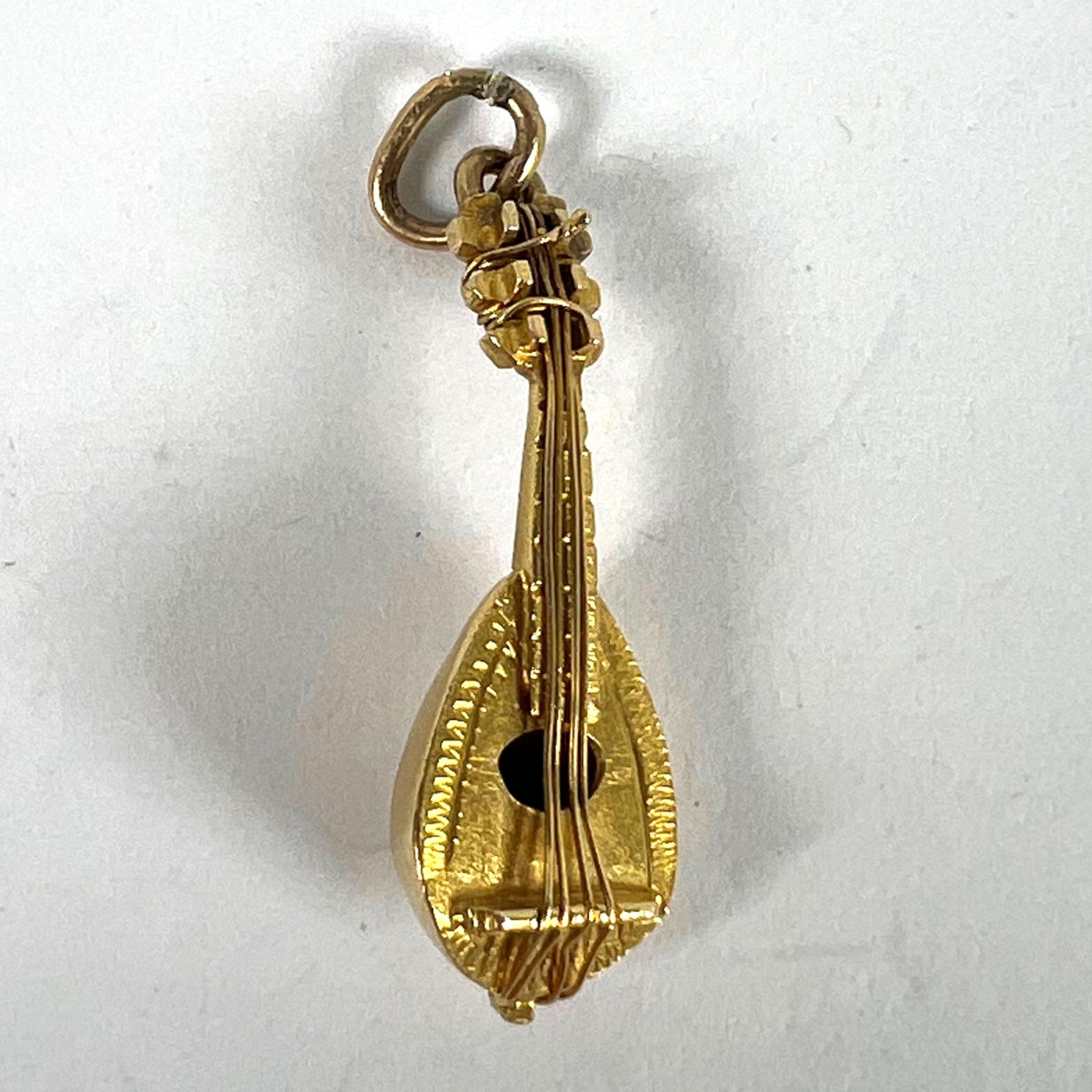Vintage Banjo Sitar 18K Yellow Gold Charm Pendant For Sale 8