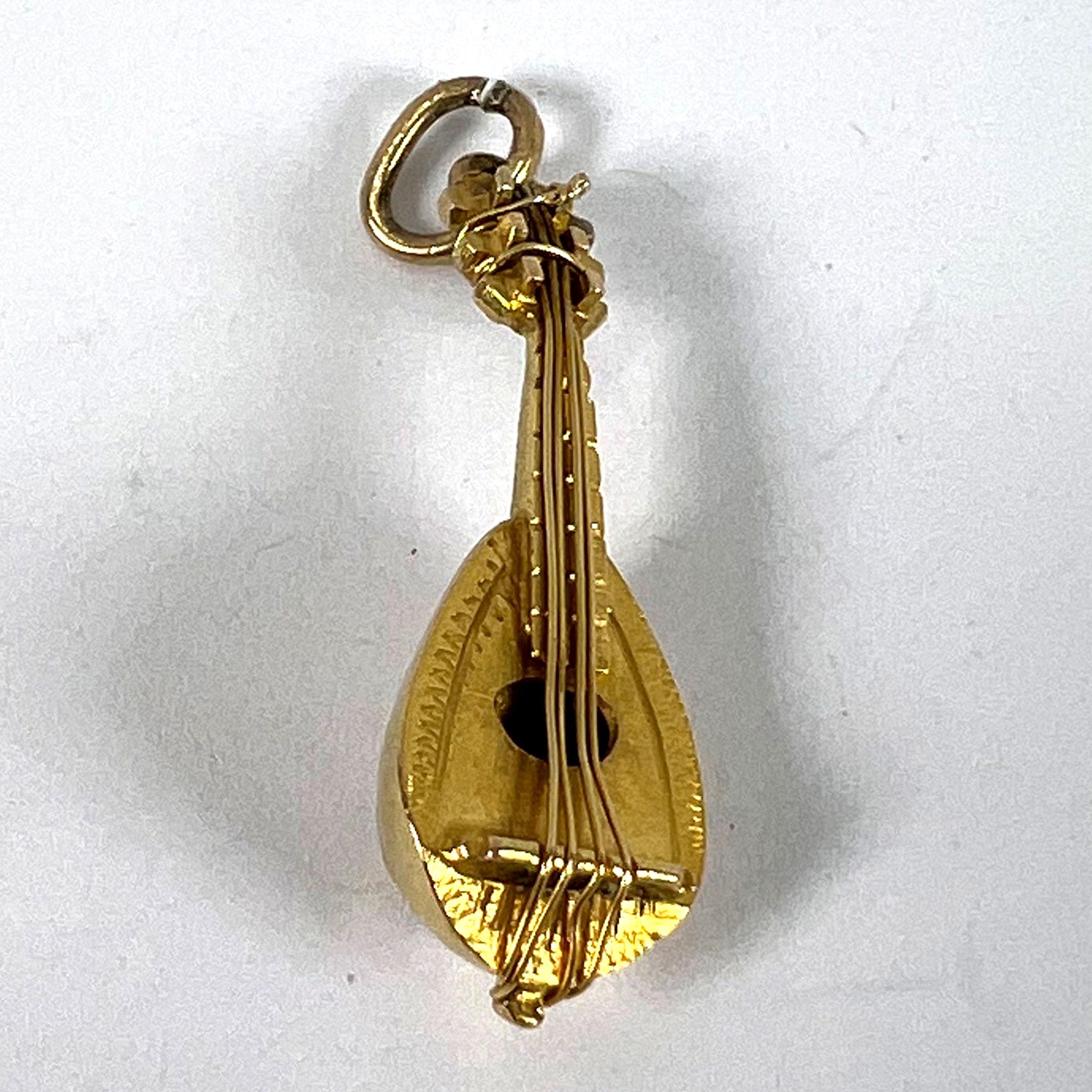 Vintage Banjo Sitar 18K Yellow Gold Charm Pendant For Sale 9