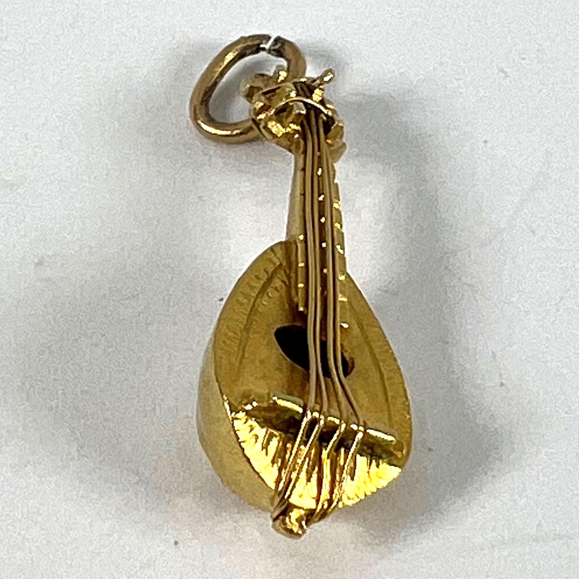 Vintage Banjo Sitar 18K Yellow Gold Charm Pendant For Sale 10