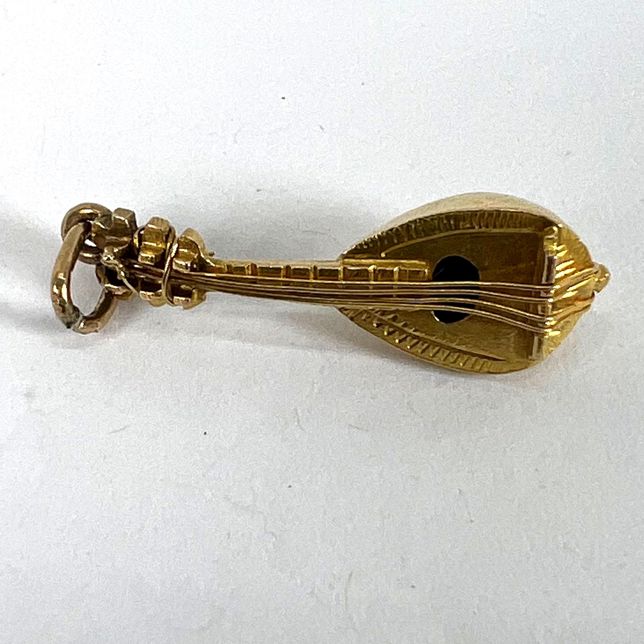 Vintage Banjo Sitar 18K Yellow Gold Charm Pendant For Sale 11