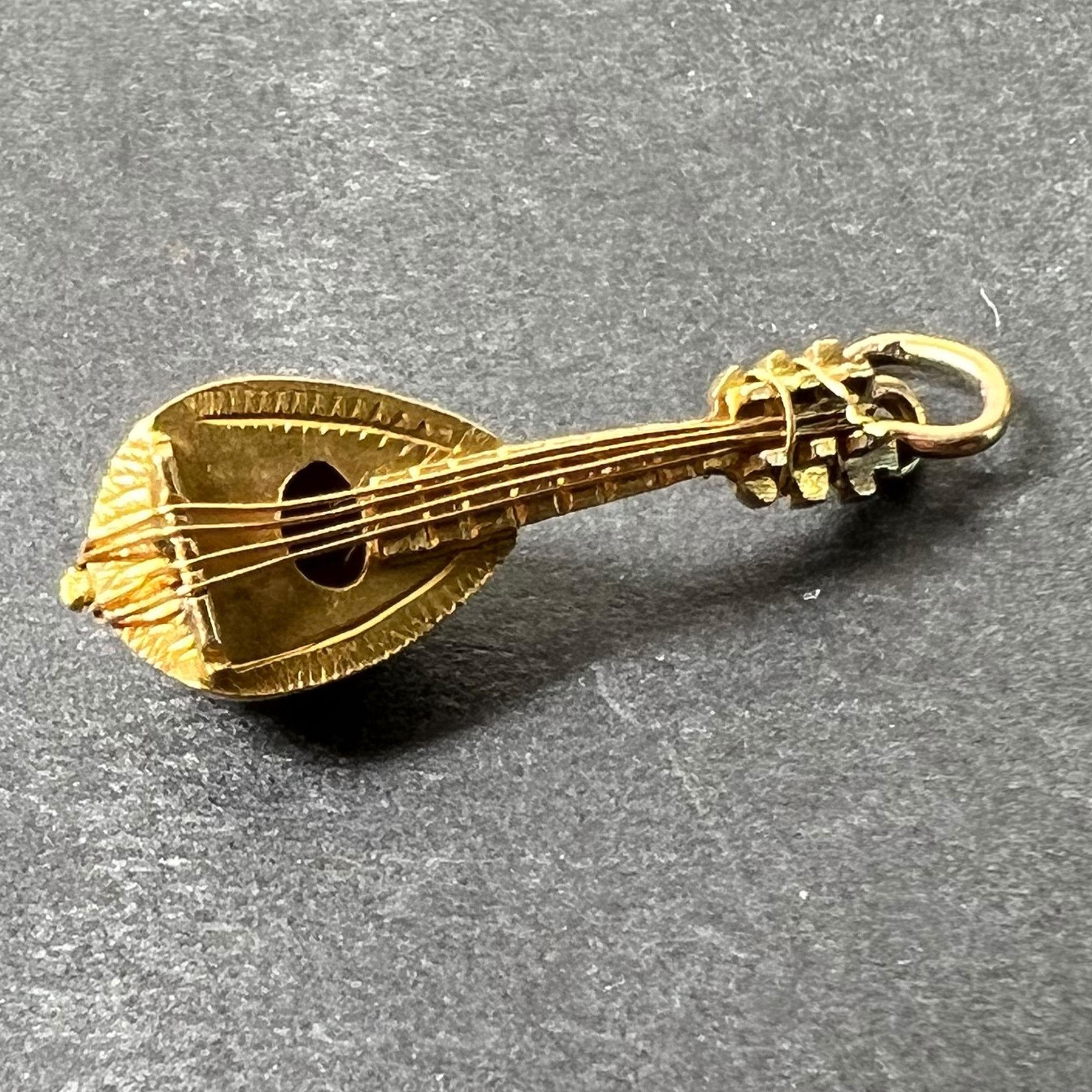 Women's or Men's Vintage Banjo Sitar 18K Yellow Gold Charm Pendant For Sale