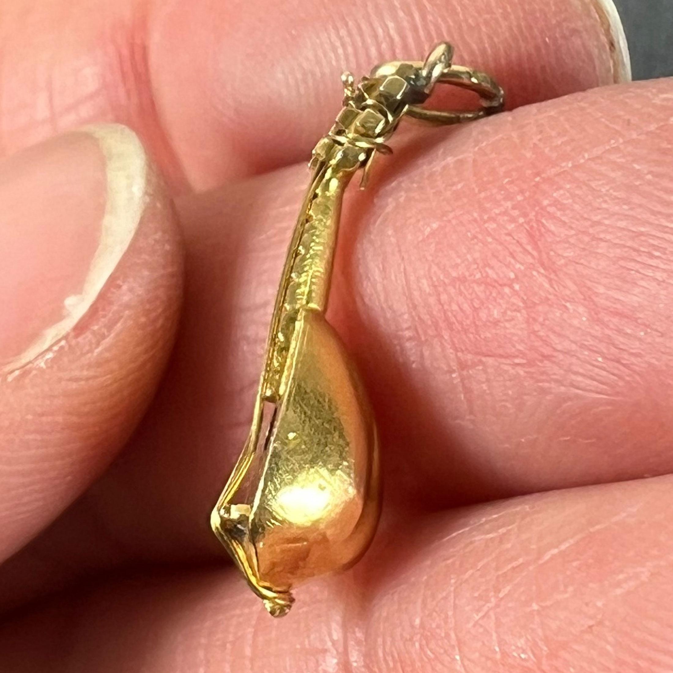 Vintage Banjo Sitar 18K Yellow Gold Charm Pendant For Sale 4