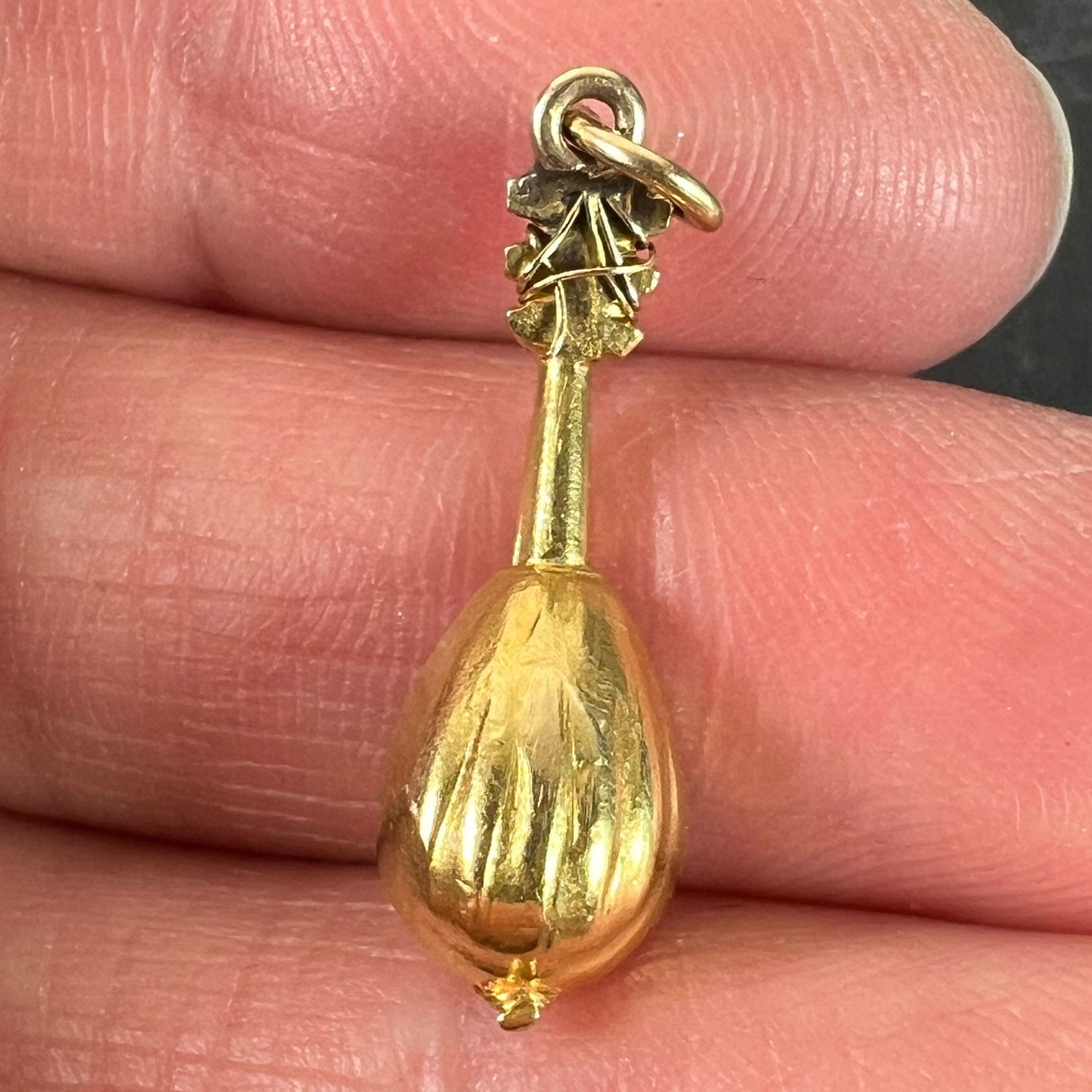 Vintage Banjo Sitar 18K Yellow Gold Charm Pendant For Sale 5