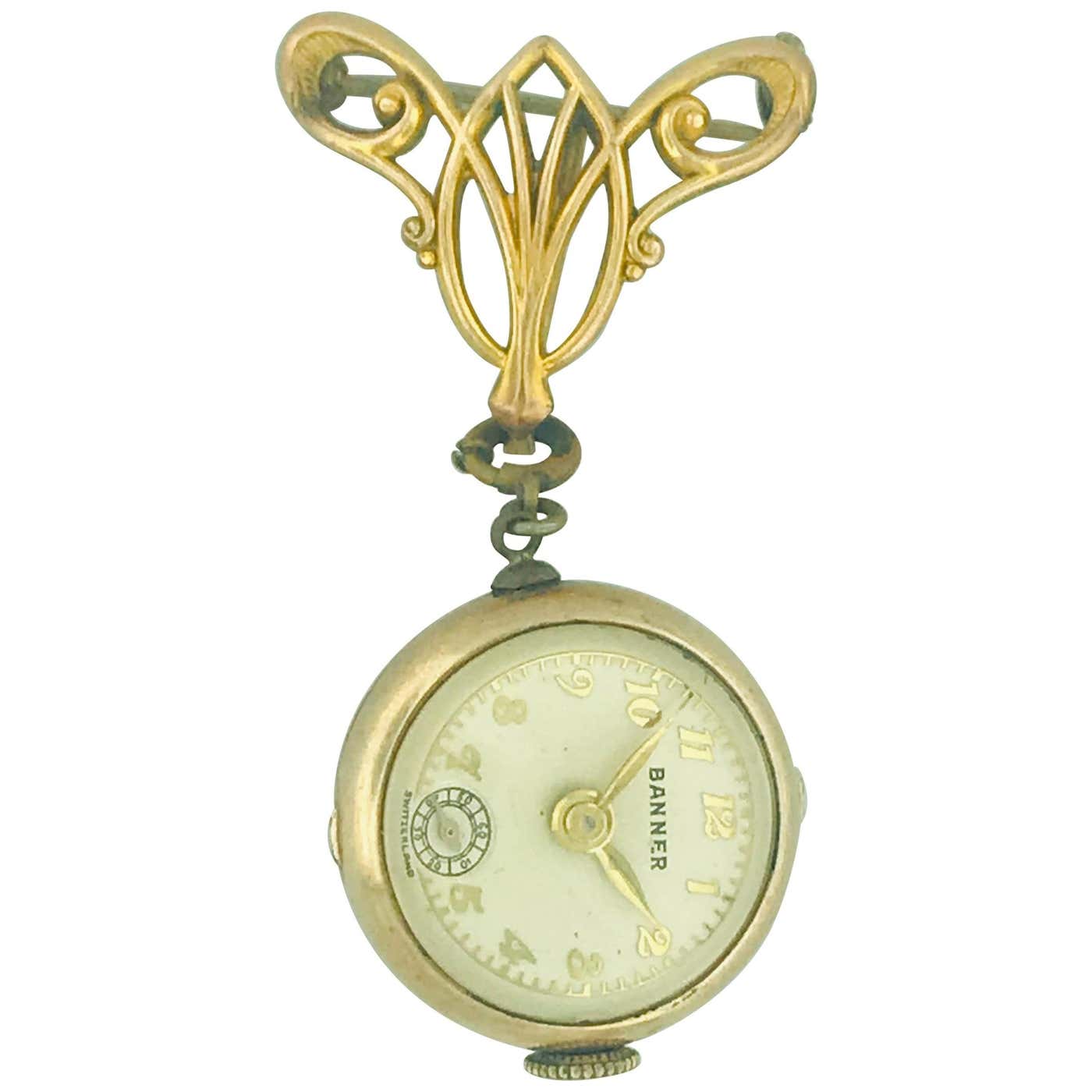 Vintage Banner 7 Jewel Swiss Watch Pin/Brooch, Skeleton Feature at ...
