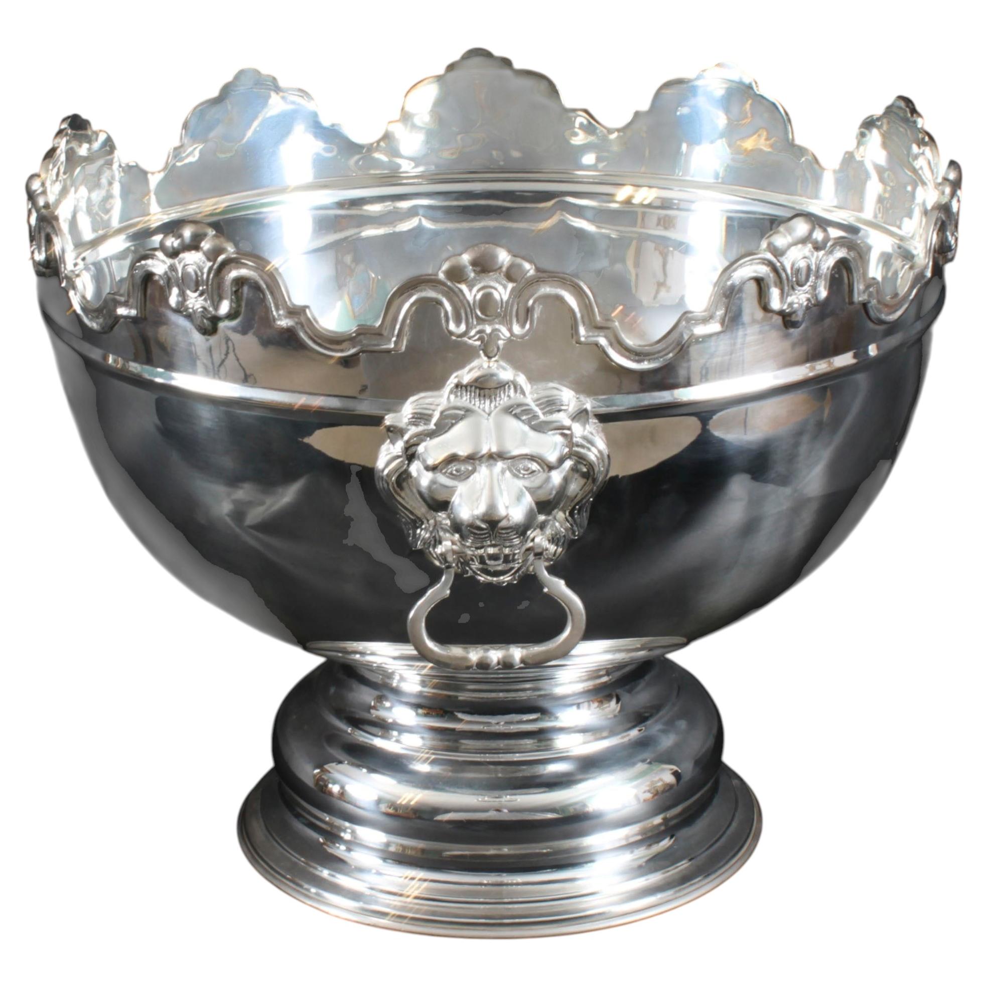 Vintage Banqueting Size Silver Plate Monteith Punch Bowl Cooler 20th Century For Sale