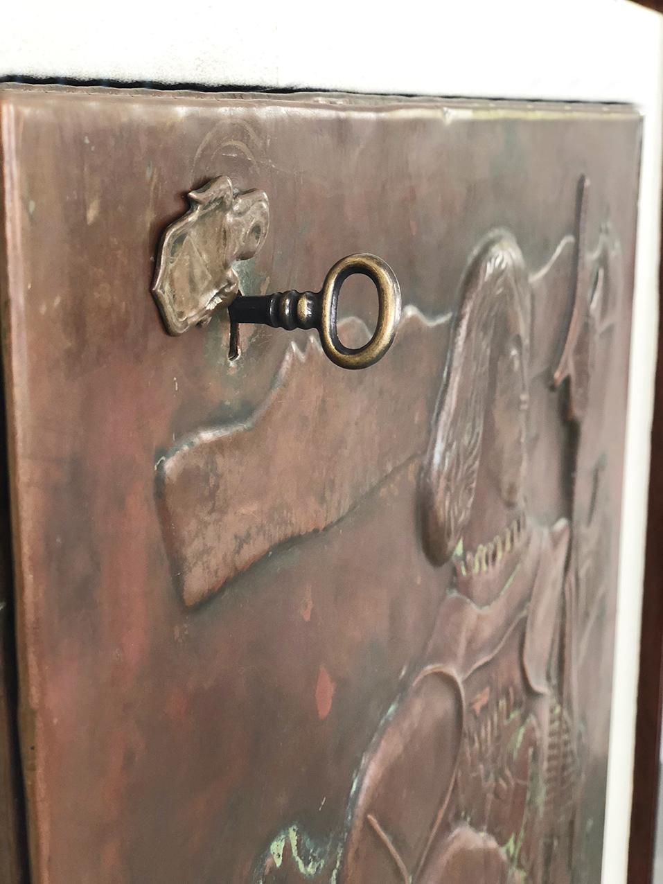 Vintage-Barschrank aus Holz und Kupfer von Luigi Scremin (Italienisch)