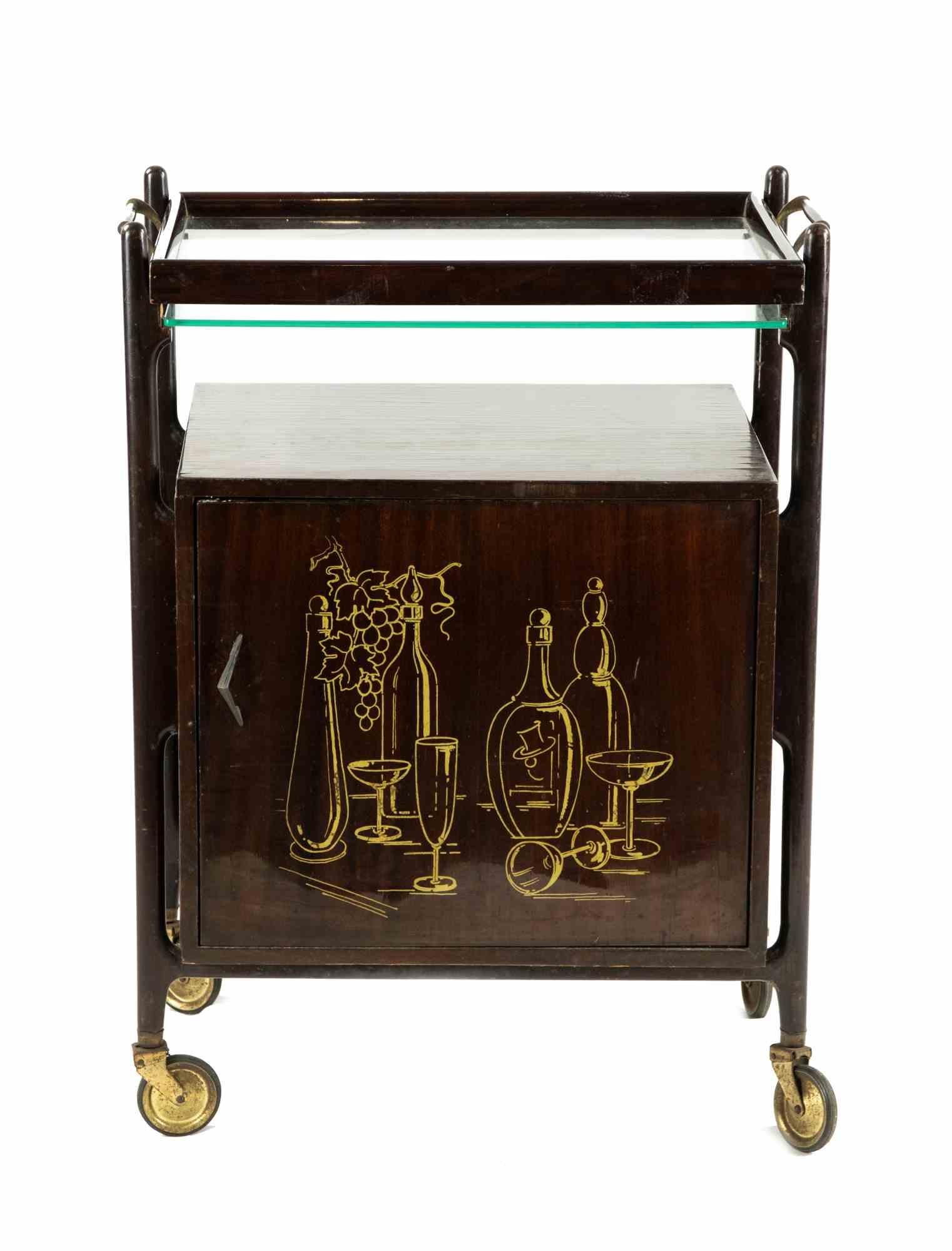 Carrito de bar vintage atribuido a Ico Parisi, Italia, años 70 en Bueno estado para la venta en Roma, IT