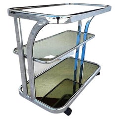 Vintage Bar Cart Chrome Smoked Glass 
Mirror Rolling 1980s