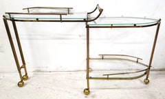 Vintage Bar Cart Expandable Brass & Glass Rolling Tea Serving