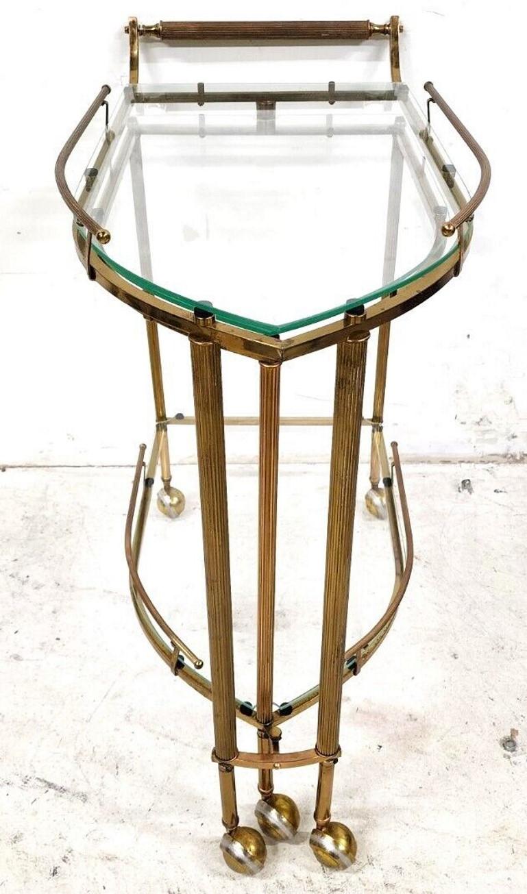 Vintage Bar Cart Expandable Brass & Glass Rolling Tea Serving In Good Condition For Sale In Lake Worth, FL
