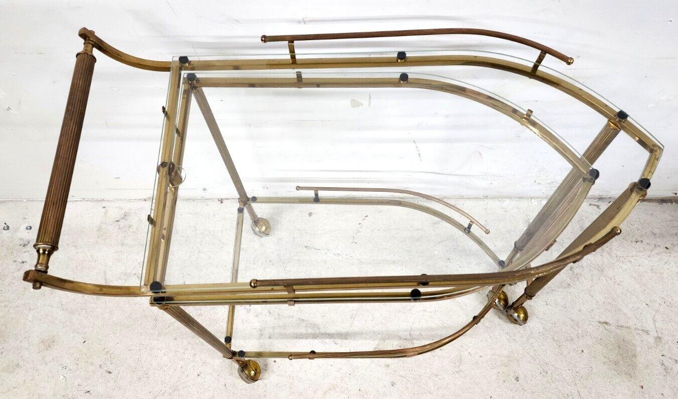 Mid-20th Century Vintage Bar Cart Expandable Brass & Glass Rolling Tea Serving For Sale