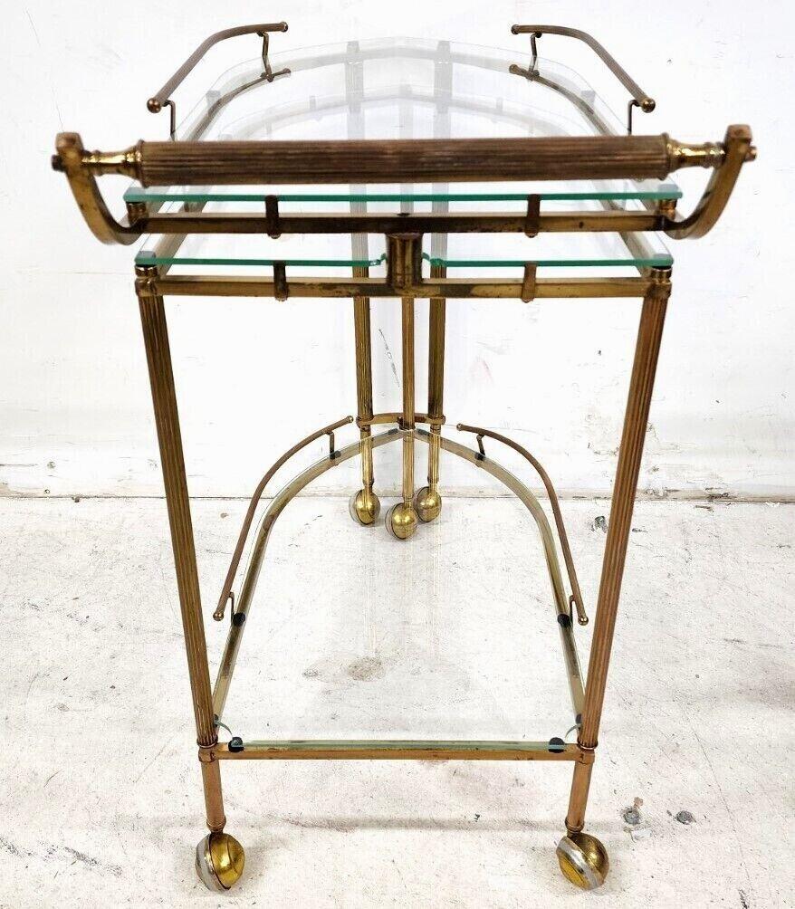 Vintage Bar Cart Expandable Brass & Glass Rolling Tea Serving For Sale 2