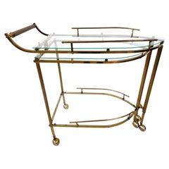 Vintage Bar Cart Expandable Brass & Glass Rolling Tea Serving